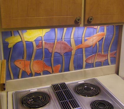 GAtes Mills Ceramic Tile Backsplash by George Woideck of Artisan Architectural Ceramics